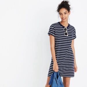 Madewell Navy & White Striped Short Sleeve Tee Dress